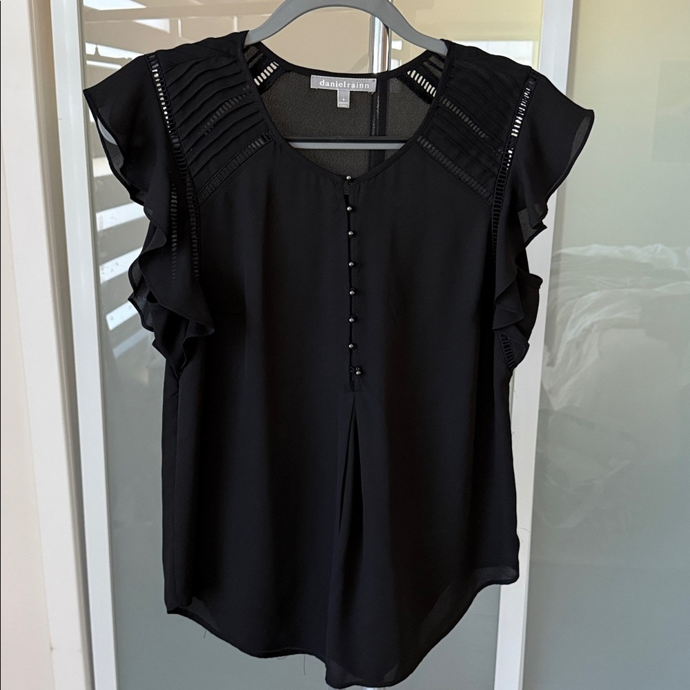 Daniel Rainn Black Sheer Ruffle Blouse – Size Small